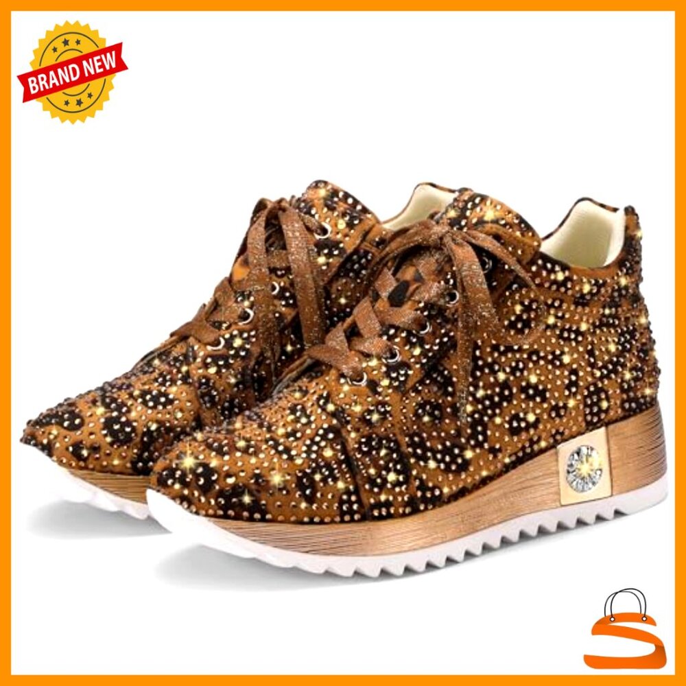 Glitter Platform Wedge Sneakers Sparkly Rhinestone High Top Wedding Party Shoes - Picture 5 of 7